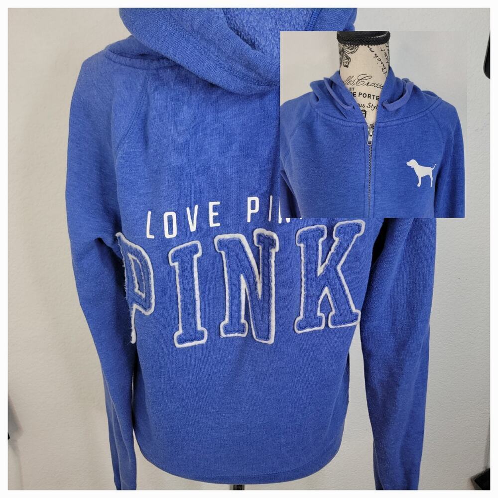 Victorias Secret Pink Sweater Womens Small Zip Up Hoodie Dog Spellout Y2K 90's